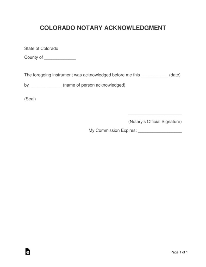 Notary Signature Block Template Free Colorado Notary Acknowledgment form Pdf