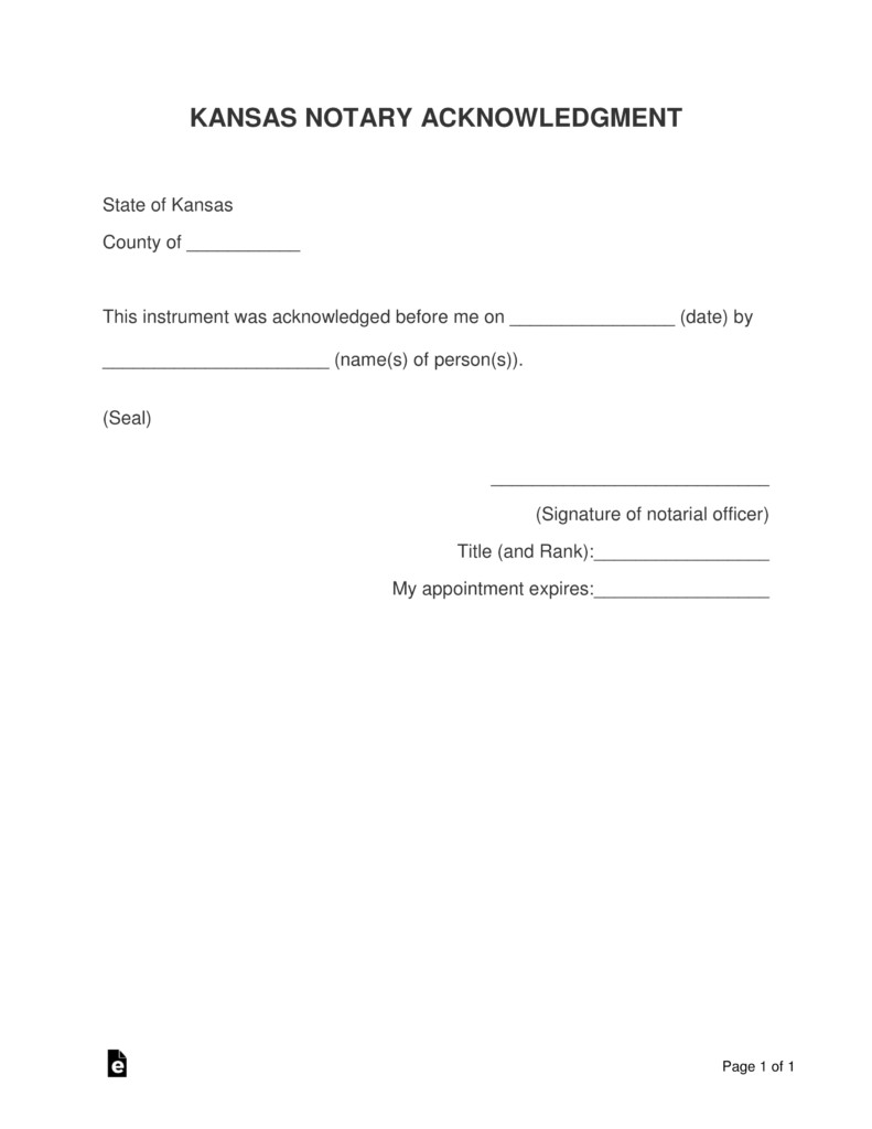 Notary Signature Block Template Free Kansas Notary Acknowledgment form Pdf