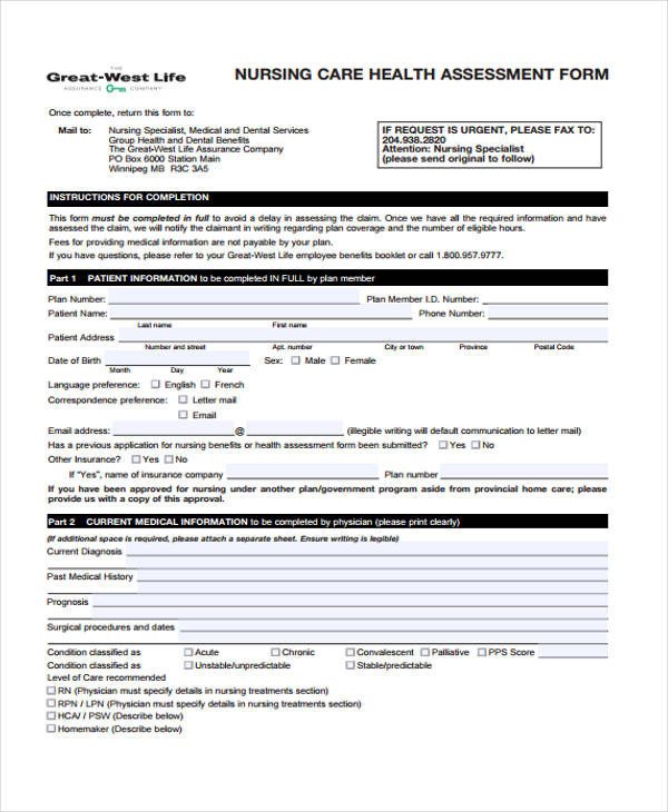 Nursing assessment form Template 48 Sample assessment forms