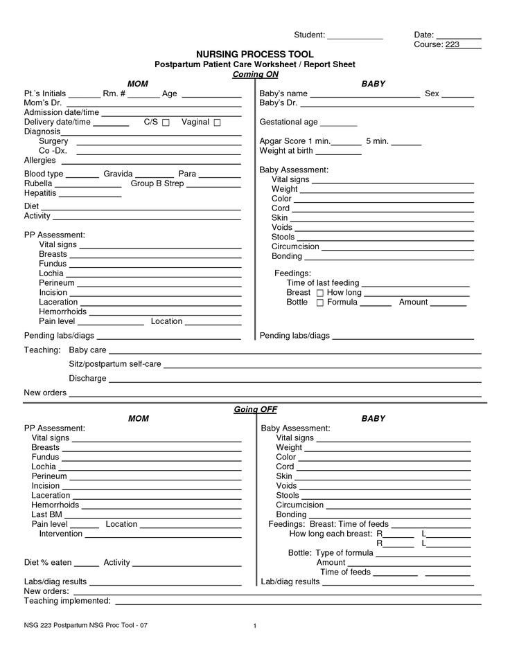 Nursing assessment form Template Blank Nursing Report Sheets for Maternal Newborn