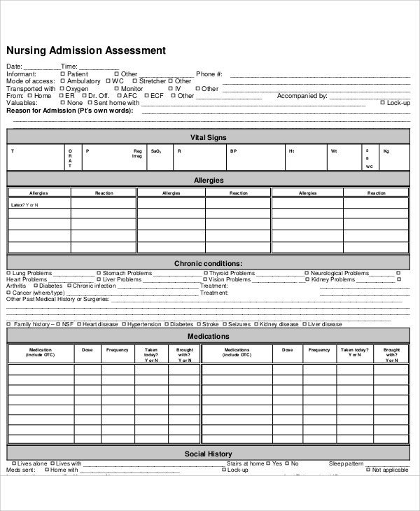 Nursing assessment form Template Nursing assessment form Sample 9 Examples In Word Pdf