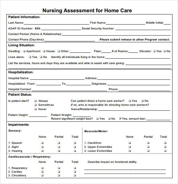 Nursing assessment form Template Sample Nursing assessment – 6 Documents In Pdf Word