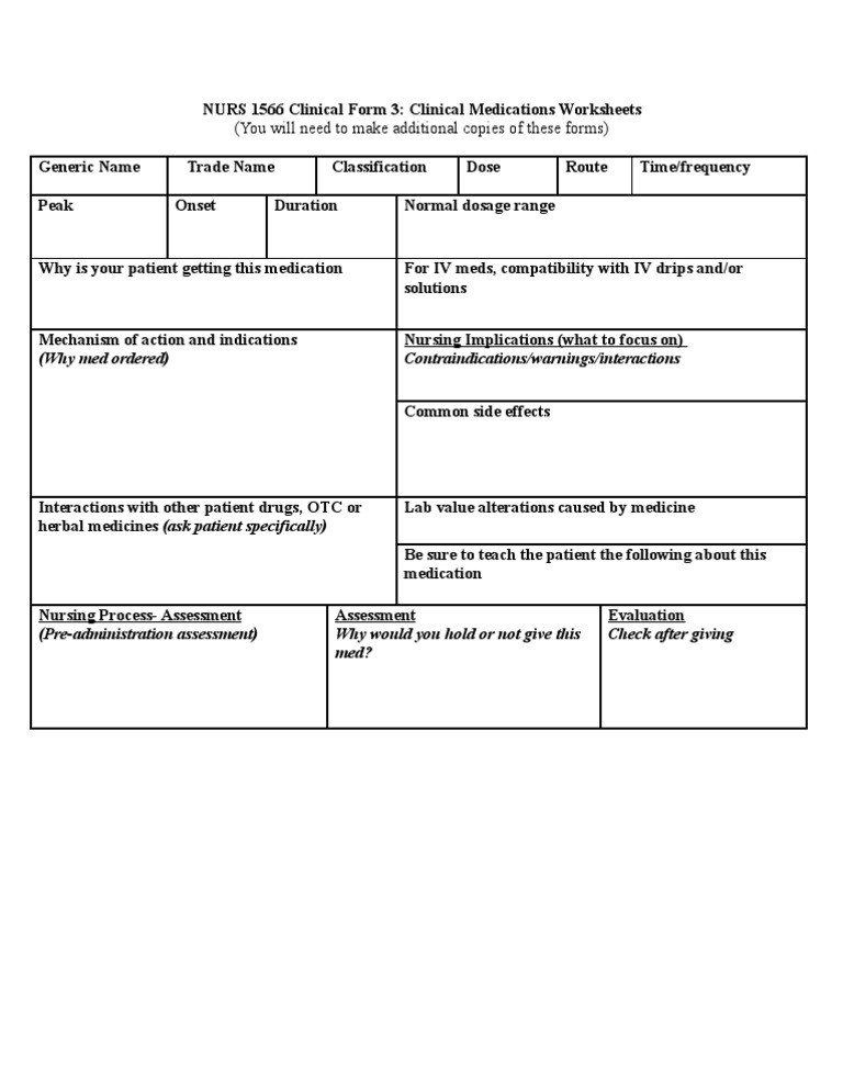 Nursing Drug Card Template Drug Card Template