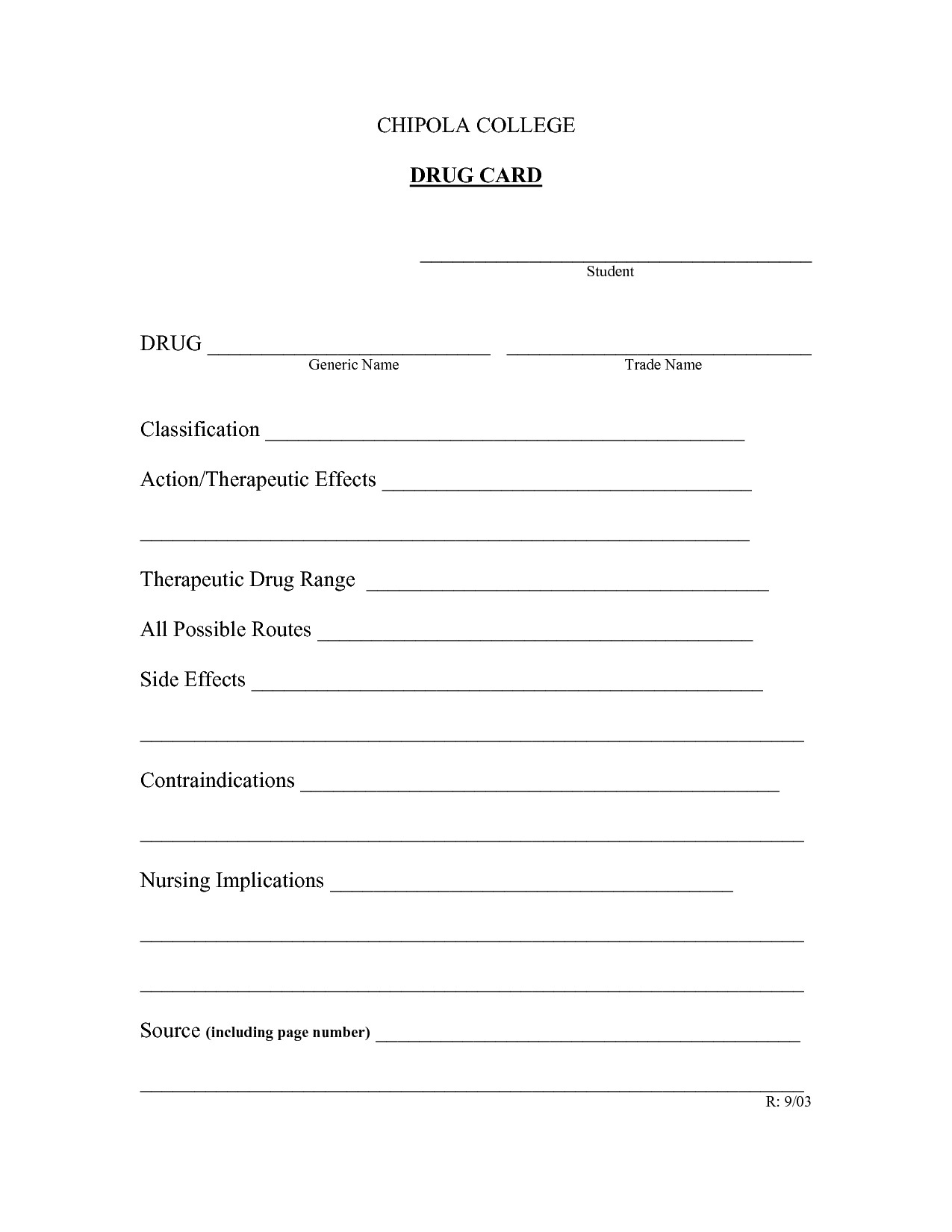 Nursing Drug Card Template Printable Nursing Student Cards