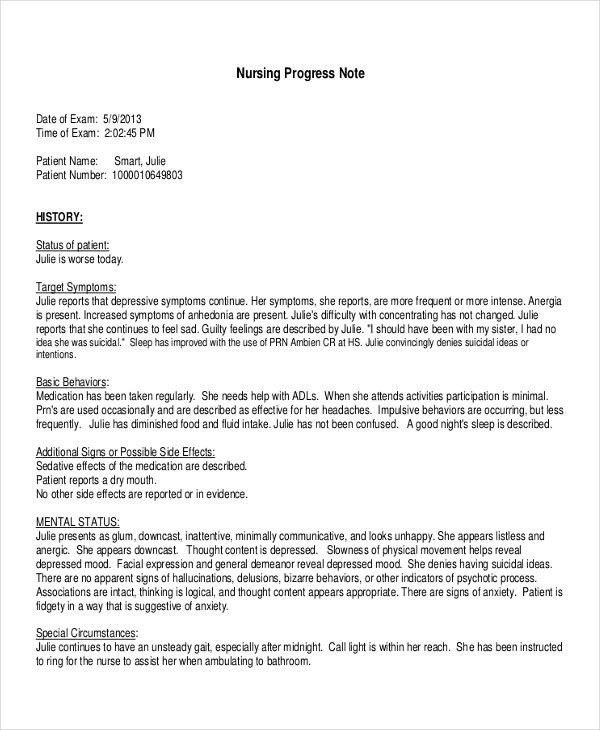 Nursing Progress Notes Examples 19 Progress Note Examples & Samples Pdf Doc
