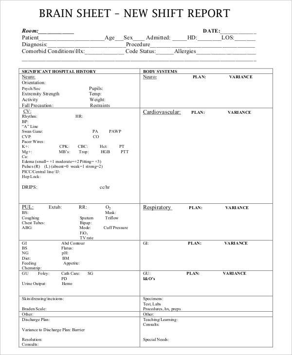 Nursing Report Sheet Template 13 Nursing Report Templates Free Sample Example format