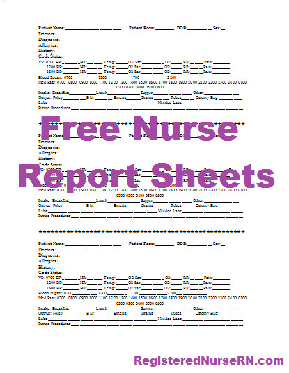 Nursing Report Sheet Template Nursing Report Sheet Templates