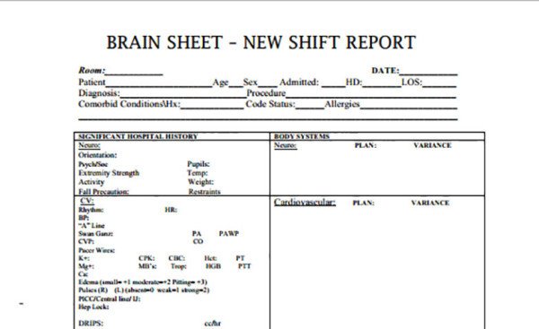 Nursing Shift Report Template the 10 Best Nurse Brain Sheets