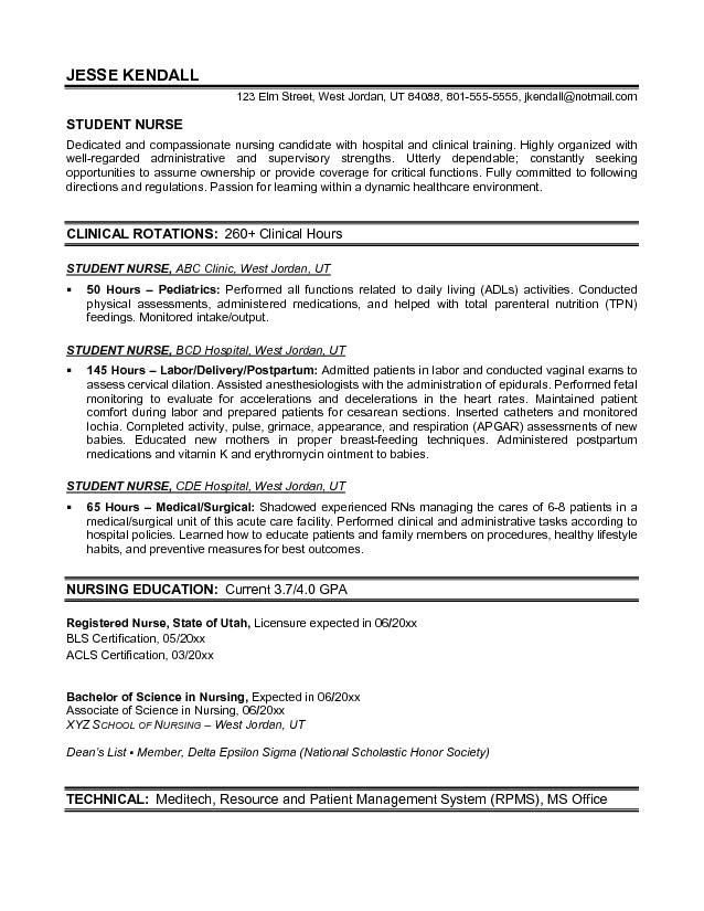 Nursing Student Resume Template Example Student Nurse Resume Free Sample