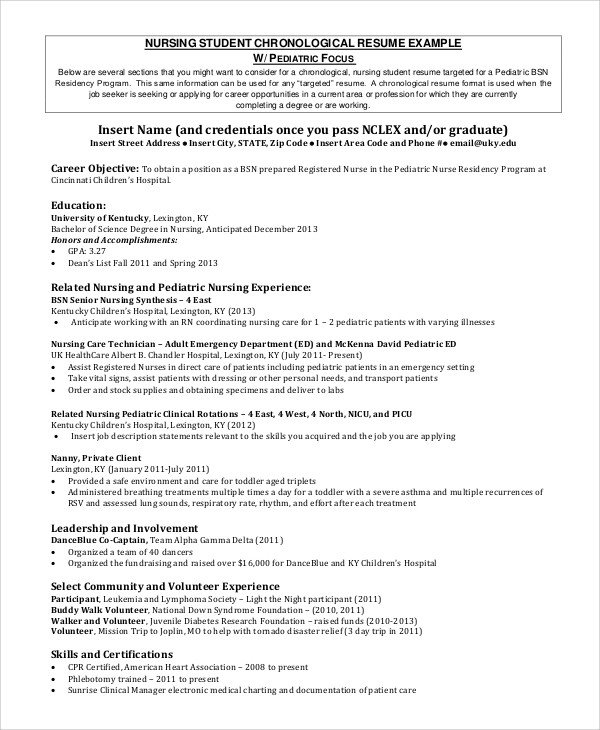 Nursing Student Resume Template Sample Nursing Student Resume 8 Examples In Word Pdf