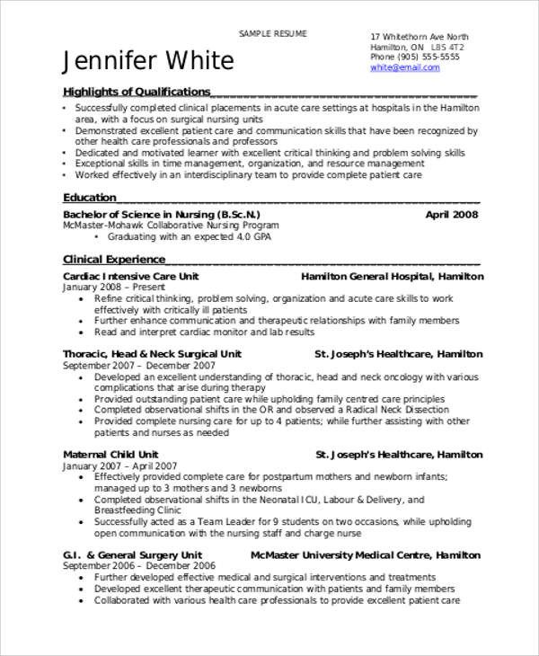 Nursing Student Resume Template Sample Student Nurse Resume 8 Examples In Word Pdf