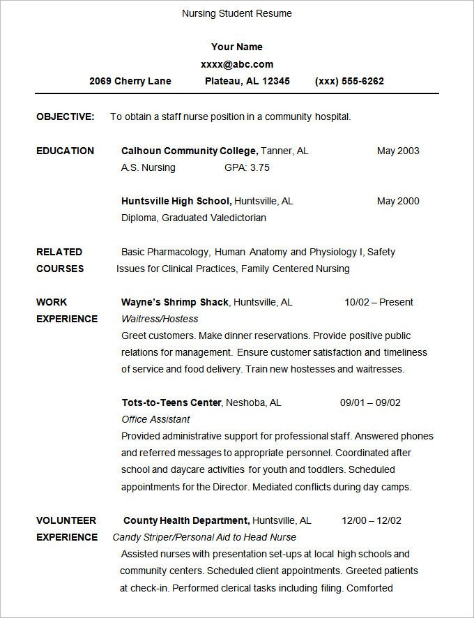 Nursing Student Resumes Examples 36 Student Resume Templates Pdf Doc