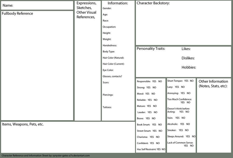 Oc Reference Sheet Template 30 Of Oc Information Template