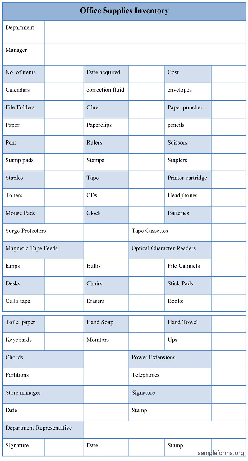 Office Supplies Inventory Template Fice Supply Inventory List Template
