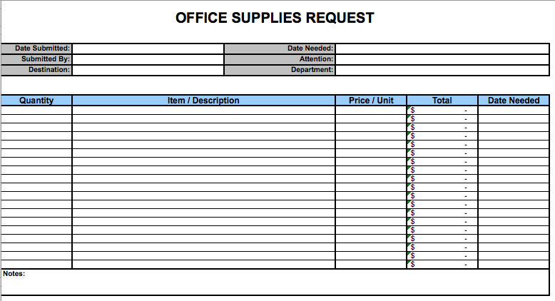 Office Supply Checklist Template Excel Fice Supplies Request form Microsoft Fice Templates