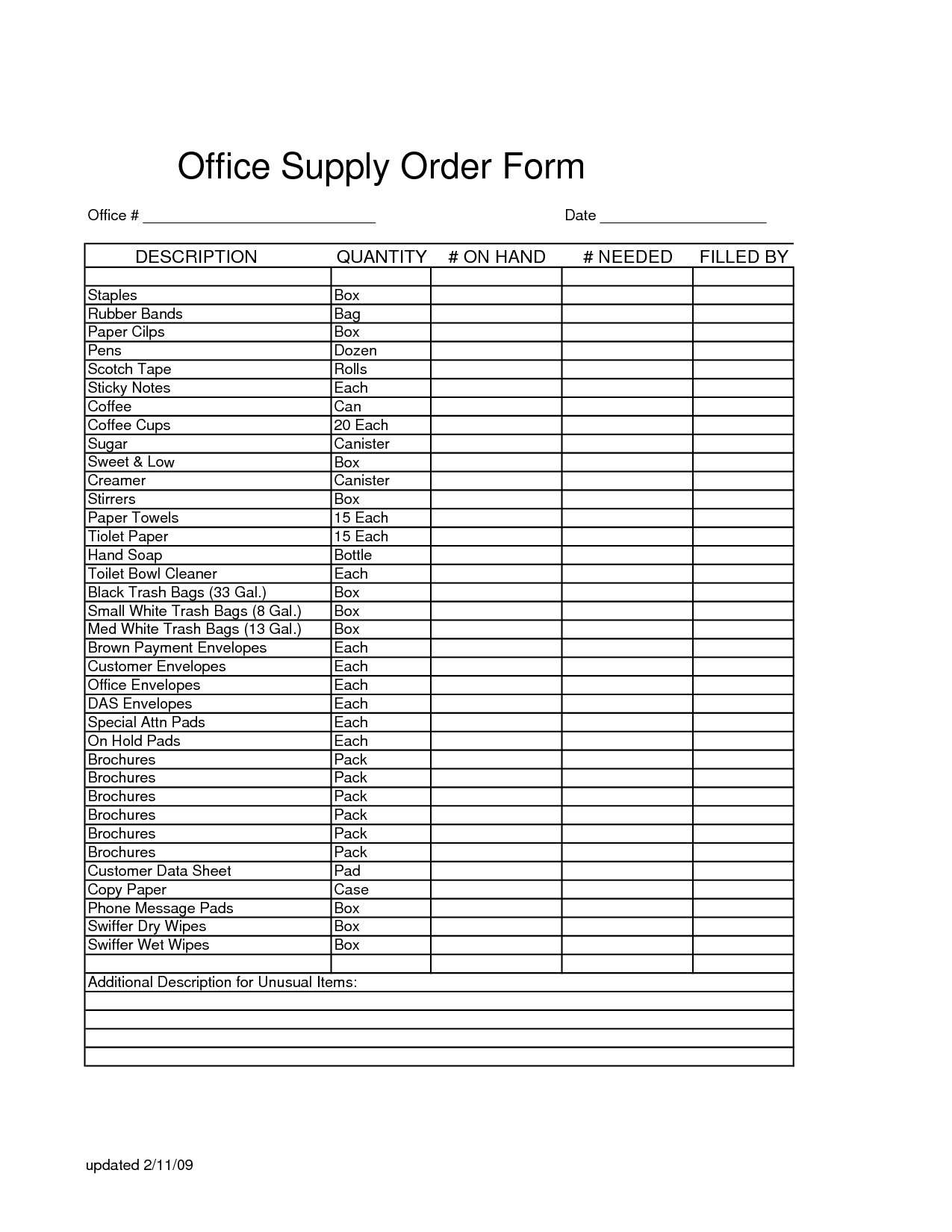 Office Supply Checklist Template Excel Fice Supply order form Template