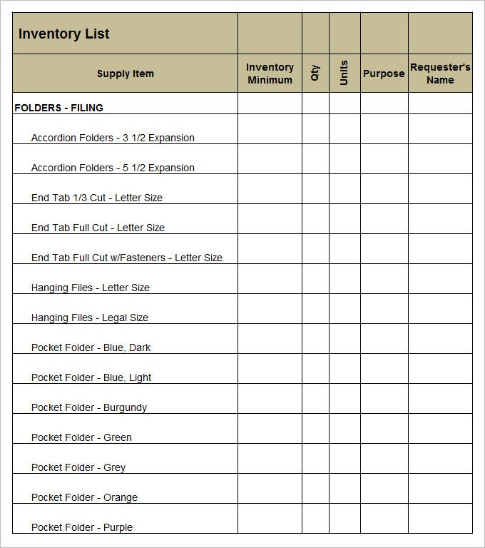 Office Supply Checklist Template Excel Supply Inventory Template 19 Free Word Excel Pdf
