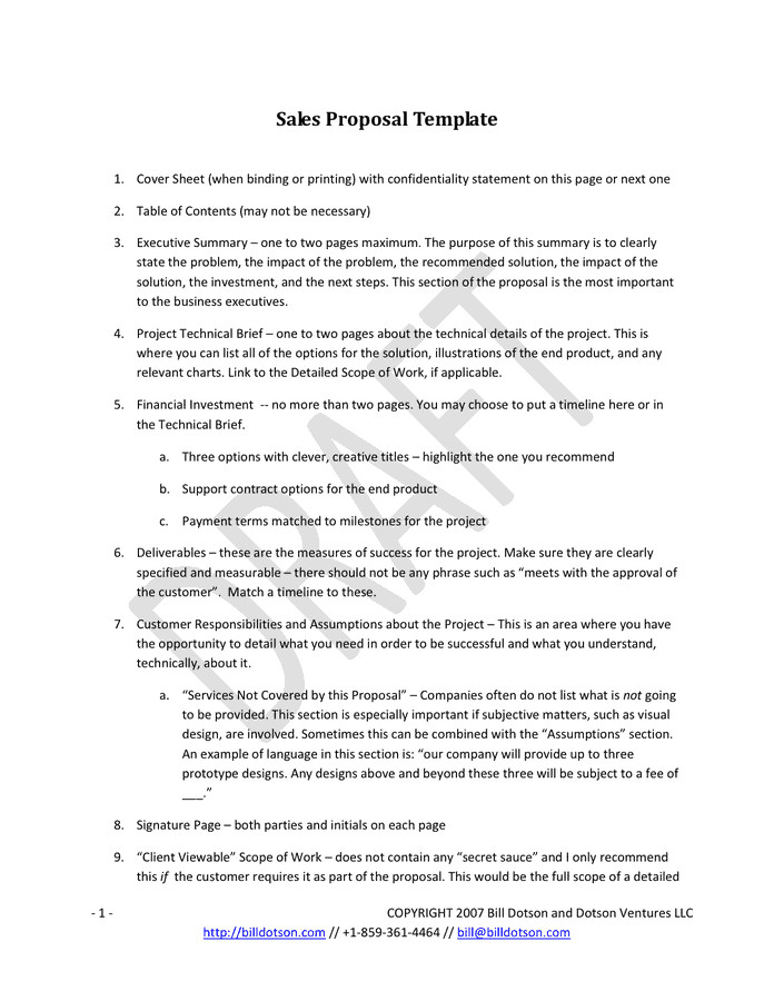 One Page Proposal Template Doc 6 Sales Proposal Templates – Proposal Template