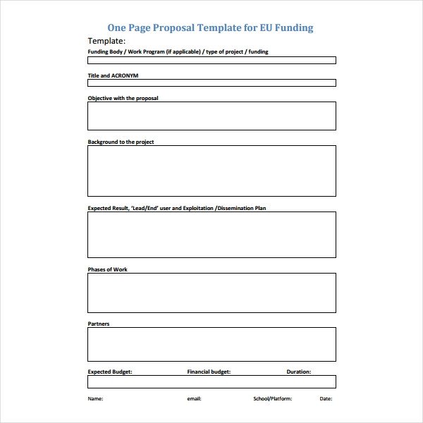 One Page Proposal Template Doc How to Write A E Page Proposal Templates Pdf Word