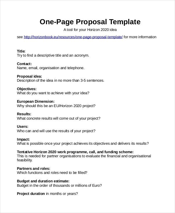One Page Proposal Template Doc Proposal Template 31 Free Word Pdf Indesign format