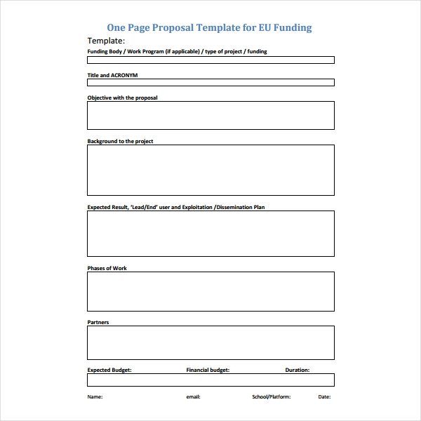 One Page Proposal Template How to Write A E Page Proposal Templates Pdf Word
