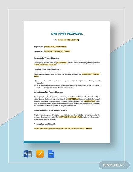 One Page Proposal Template How to Write A E Page Proposal Templates Pdf Word
