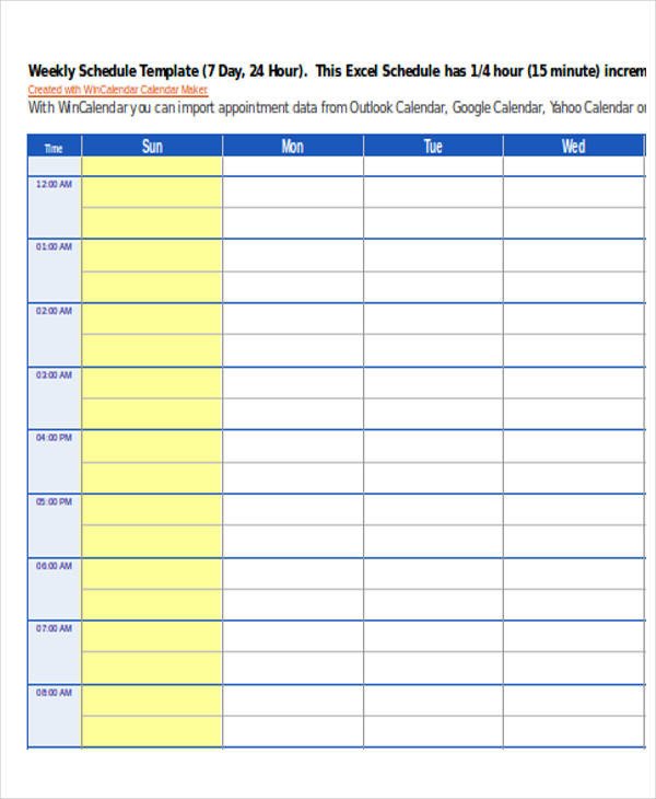 One Week Schedule Template 16 Calendar Templates In Excel