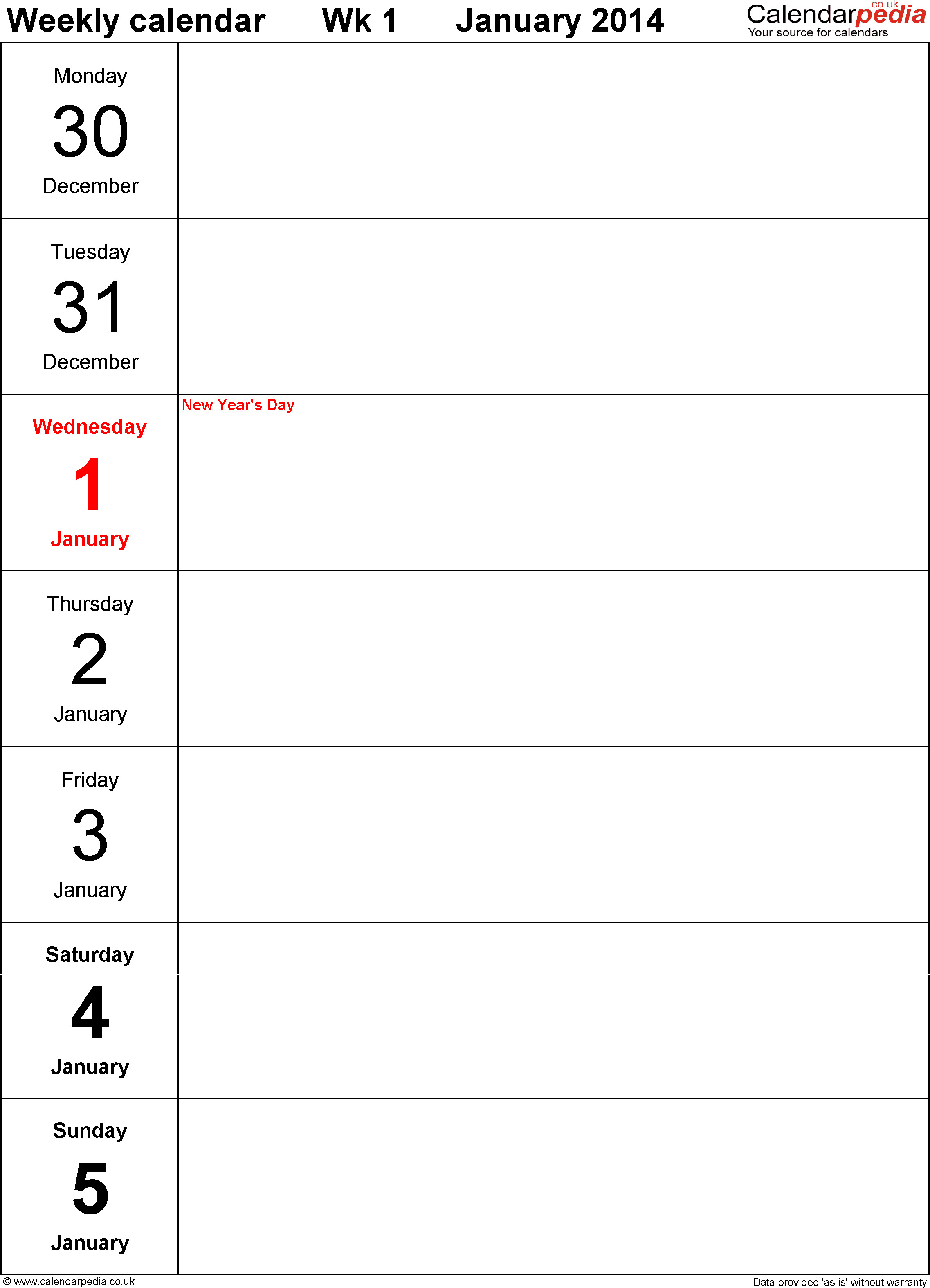 One Week Schedule Template Weekly Calendar 2014 Uk Free Printable Templates for Pdf