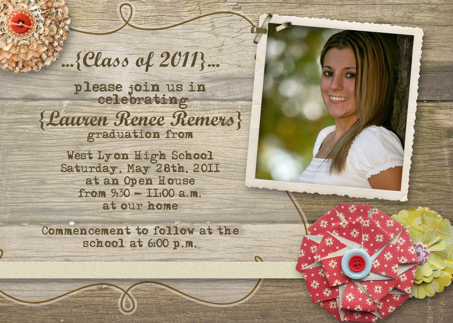 Open House Invites Wording Rustic Graduation Open House Invitation by Gwenmariedesigns