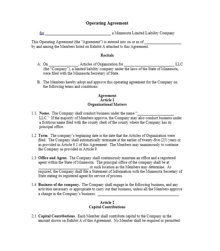 Operating Agreement Llc Template 30 Professional Llc Operating Agreement Templates