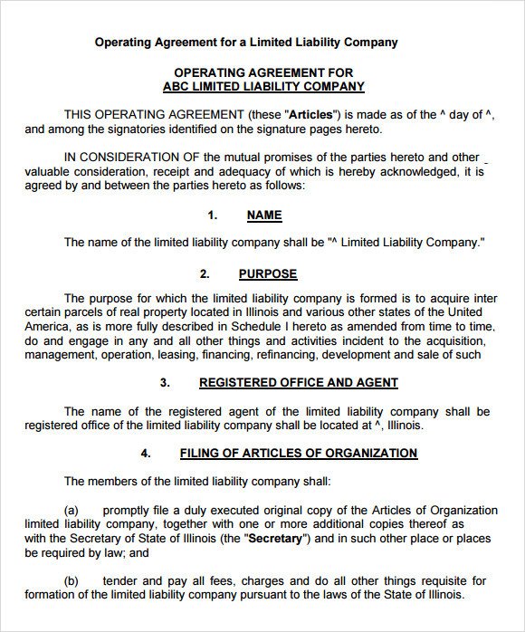 Operating Agreement Llc Template Llc Operating Agreement 11 Download Free Documents In
