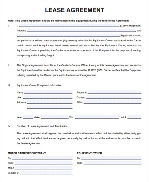 Owner Operator Contract Template 11 Owner Operator Lease Agreements Word Pdf
