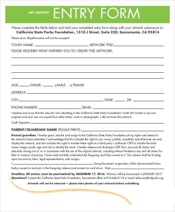Pageant Entry form Template Sample Contest form 7 Examples In Word Pdf