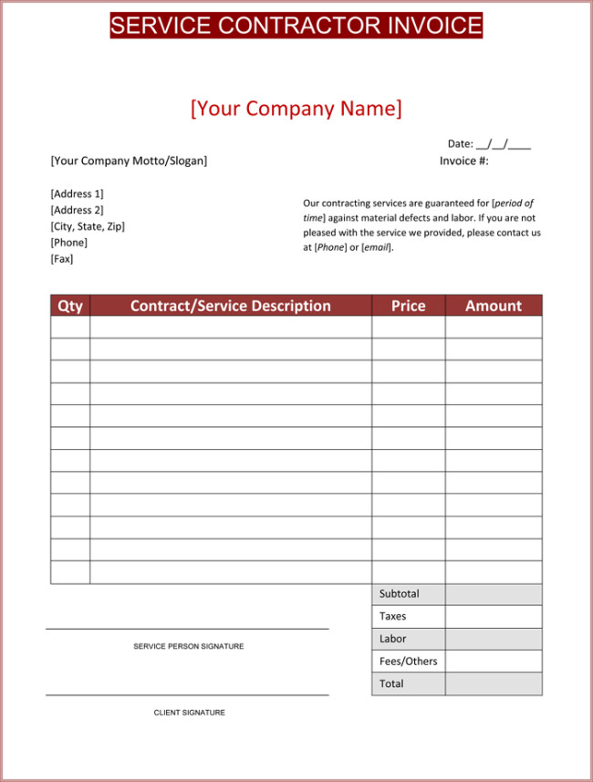 Painting Contract Template Free Download Contractor Invoice Template 6 Printable Contractor Invoices