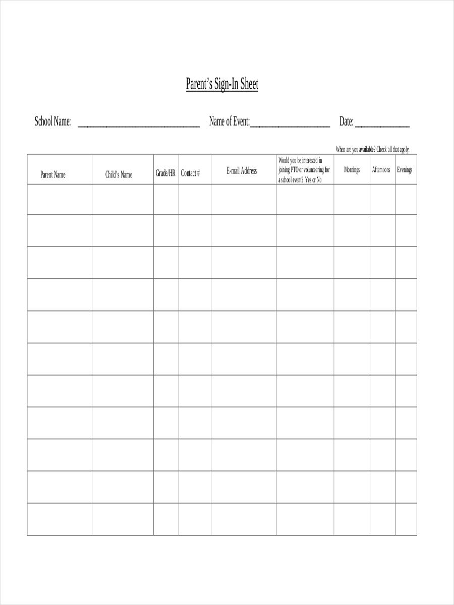 Parent Sign In Sheet 12 Sign In Sheet Examples &amp; Samples