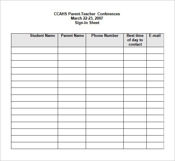 Parent Sign In Sheet 34 Sample Sign In Sheet Templates Pdf Word Apple Pages