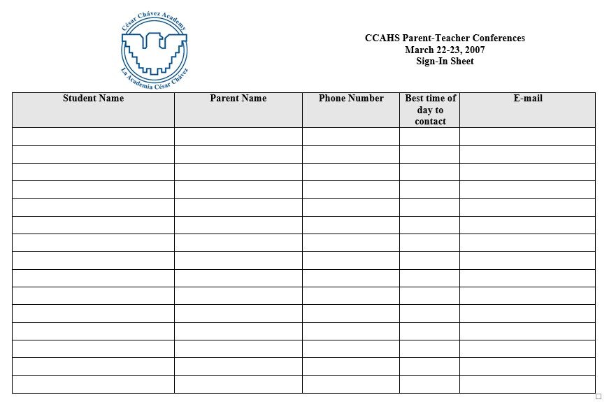 Parent Sign In Sheet 9 Free Sample Parent Sign In Sheet Templates Printable