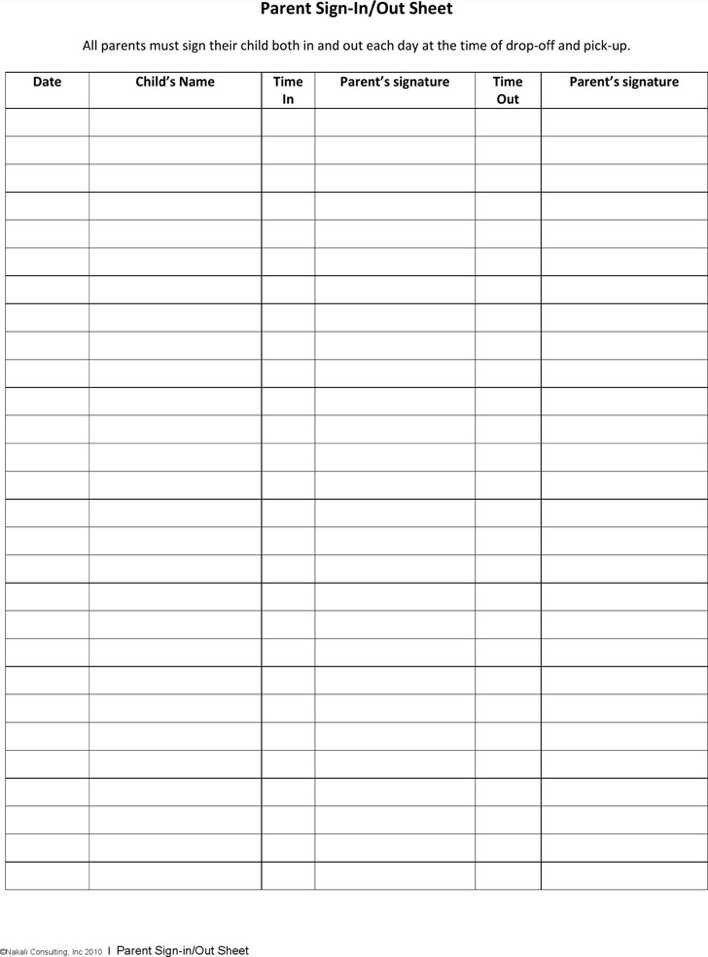 Parent Sign In Sheet Download Parent Sign In Out Sheet for Free Tidytemplates
