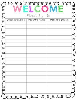 Parent Sign In Sheet orientation Open House Sign In Sheet by Amy Waller Peace