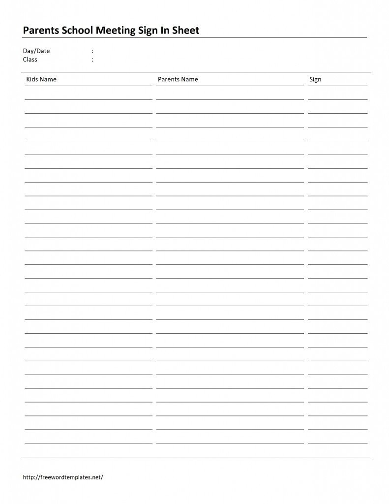 Parent Sign In Sheet Parents School Meeting Sign In Sheet Template
