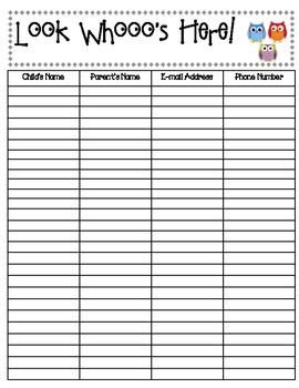 Parent Sign In Sheet This is A Sign In Sheet with An Owl theme I Created for