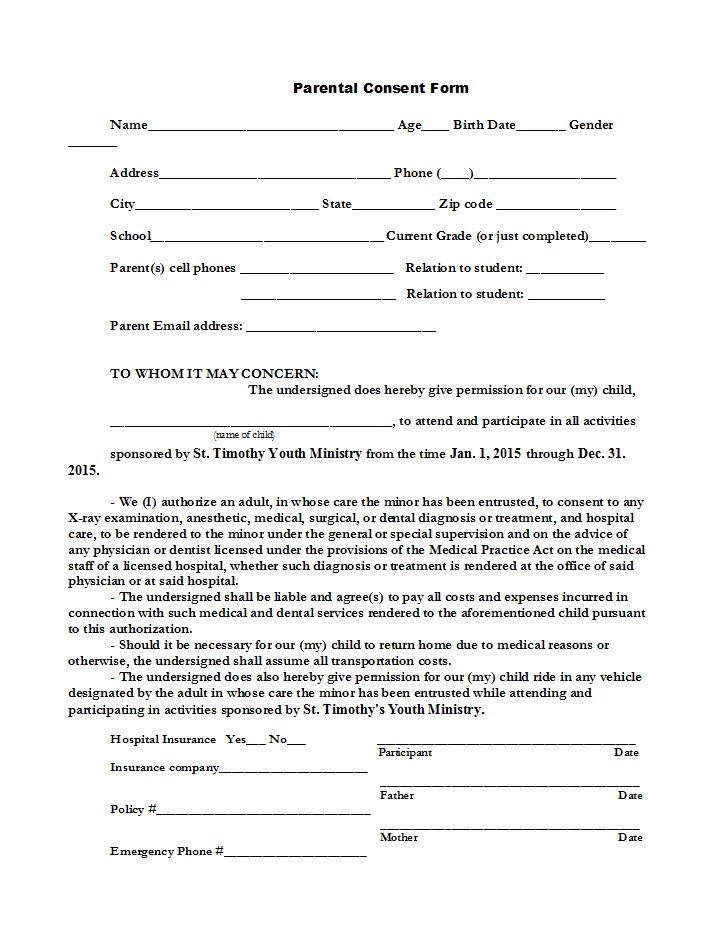 Parental Consent form Template 50 Printable Parental Consent form &amp; Templates Template Lab