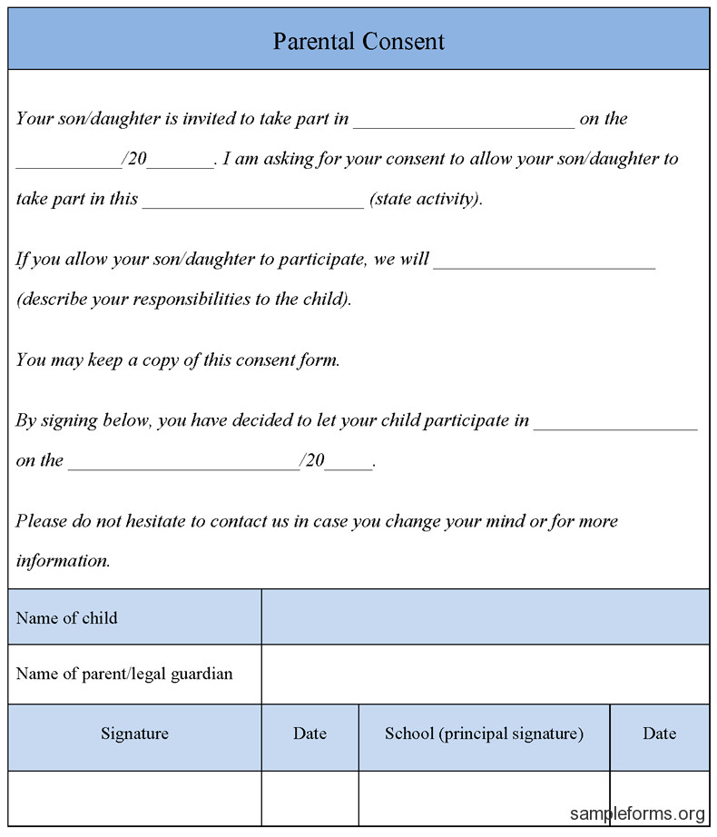 Parental Consent form Template Parental Consent form Template Sample forms