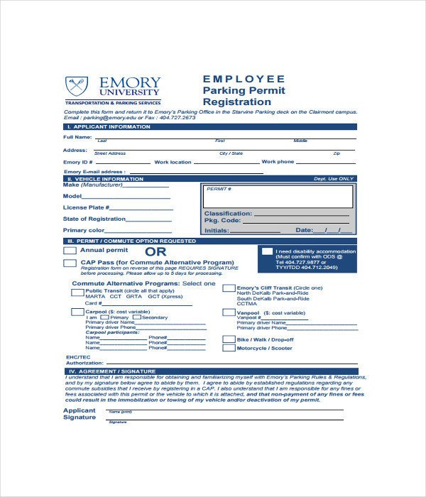 Parking Permit Template Word 11 Registration form Templates Free Word Pdf Documents