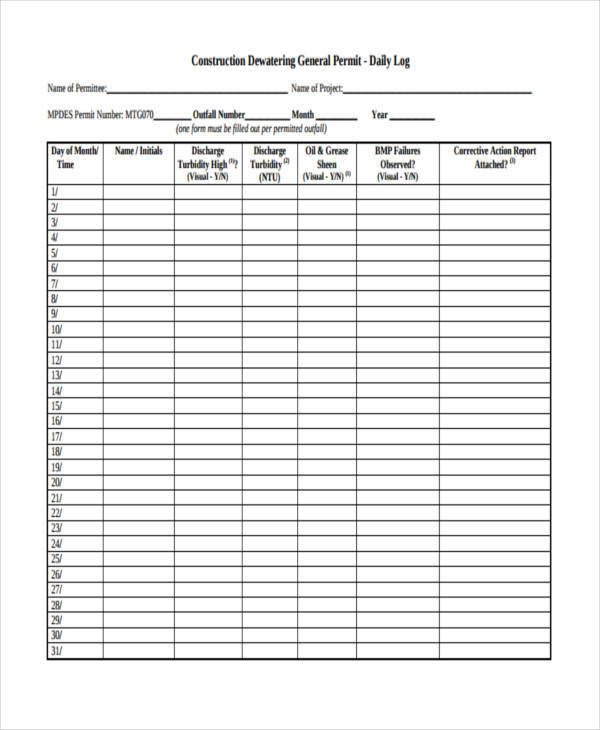 Parking Permit Template Word 34 Daily Log Samples &amp; Templates Pdf Doc