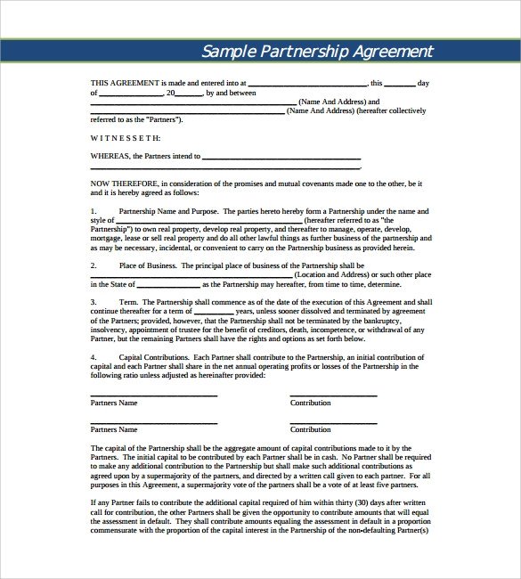 Partnership Agreement Template Pdf Business Partnership Agreement 12 Download Documents In