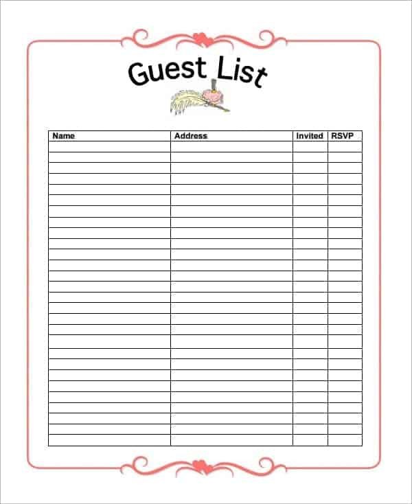 Party Guest List Template 10 Party Guest List Templates Word Excel Pdf formats
