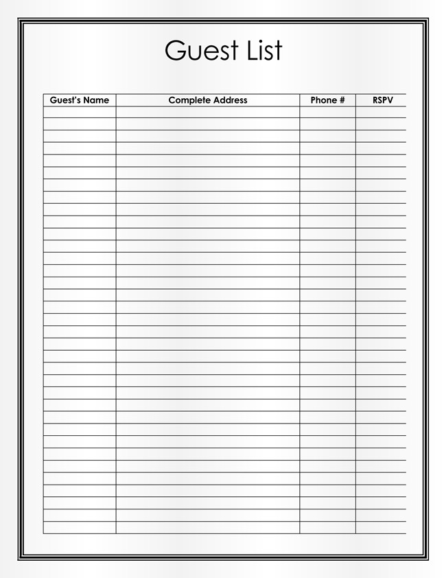 Party Guest List Template Free Wedding Guest List Templates for Word and Excel