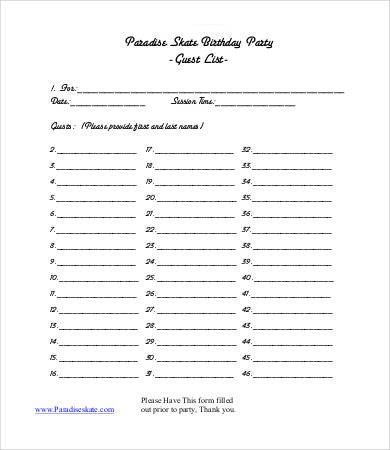 Party Guest List Template Guest List Template 9 Free Word Pdf Excel Documents