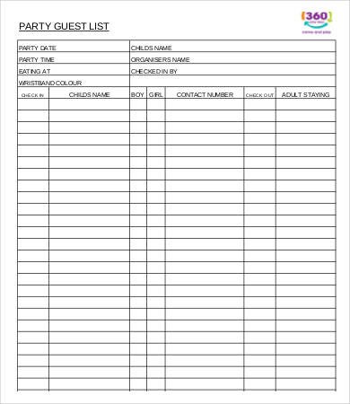 Party Guest List Template Guest List Templates 9 Free Word Pdf Documents